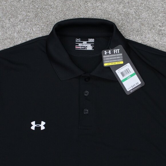 Under Armour Polo Shirt NWT Mens Large Black Heatgear Loose Fit Obama Care Logo - Picture 7 of 14